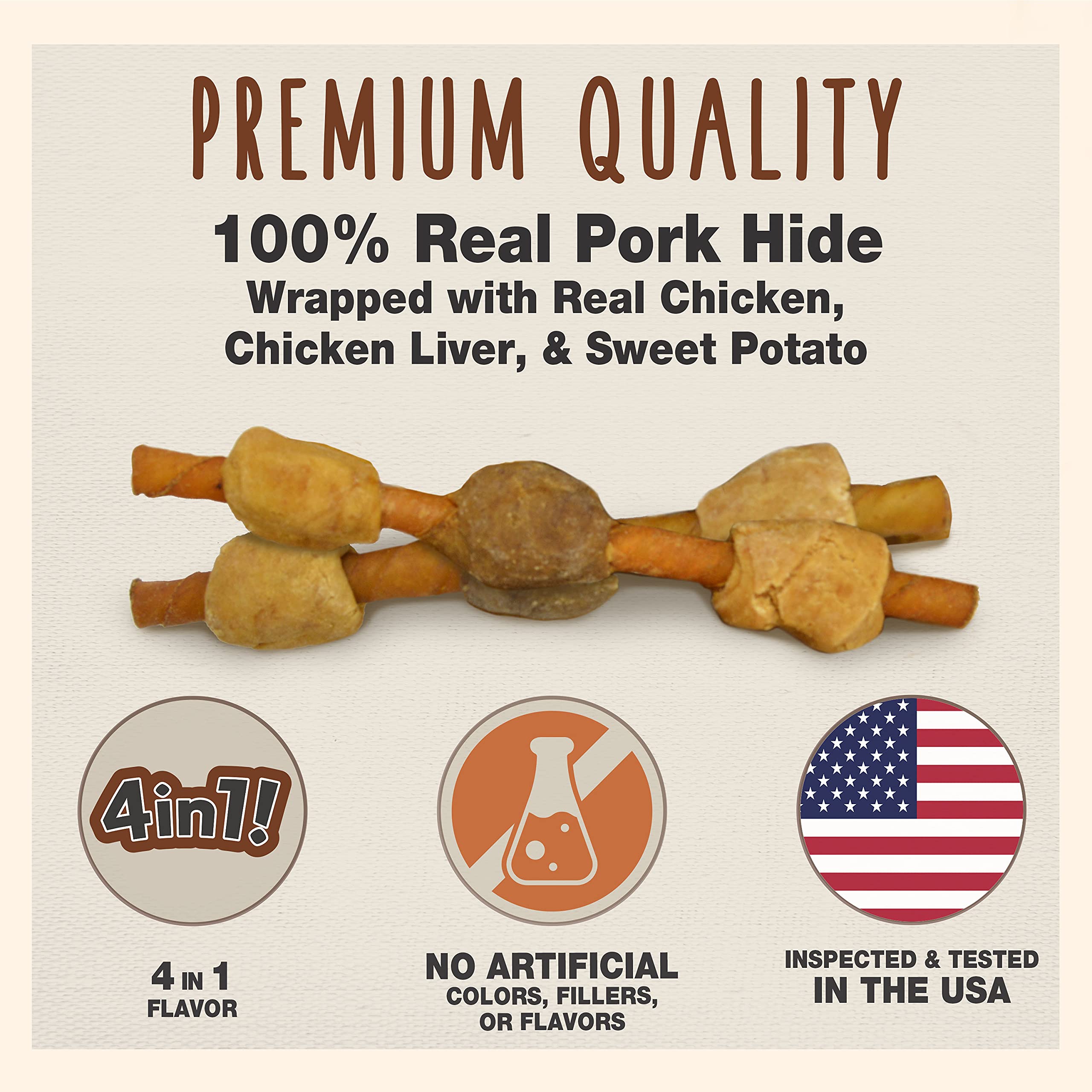 Cadet Gourmet Shish Kabob Dog Treats, Healthy Dog Chew Sticks for Dogs, Rawhide Chews with Chicken and Sweet Potato, Natural Pork Hide Twist Sticks, 5-Inch Sticks, 24 oz. Bag - Image 3