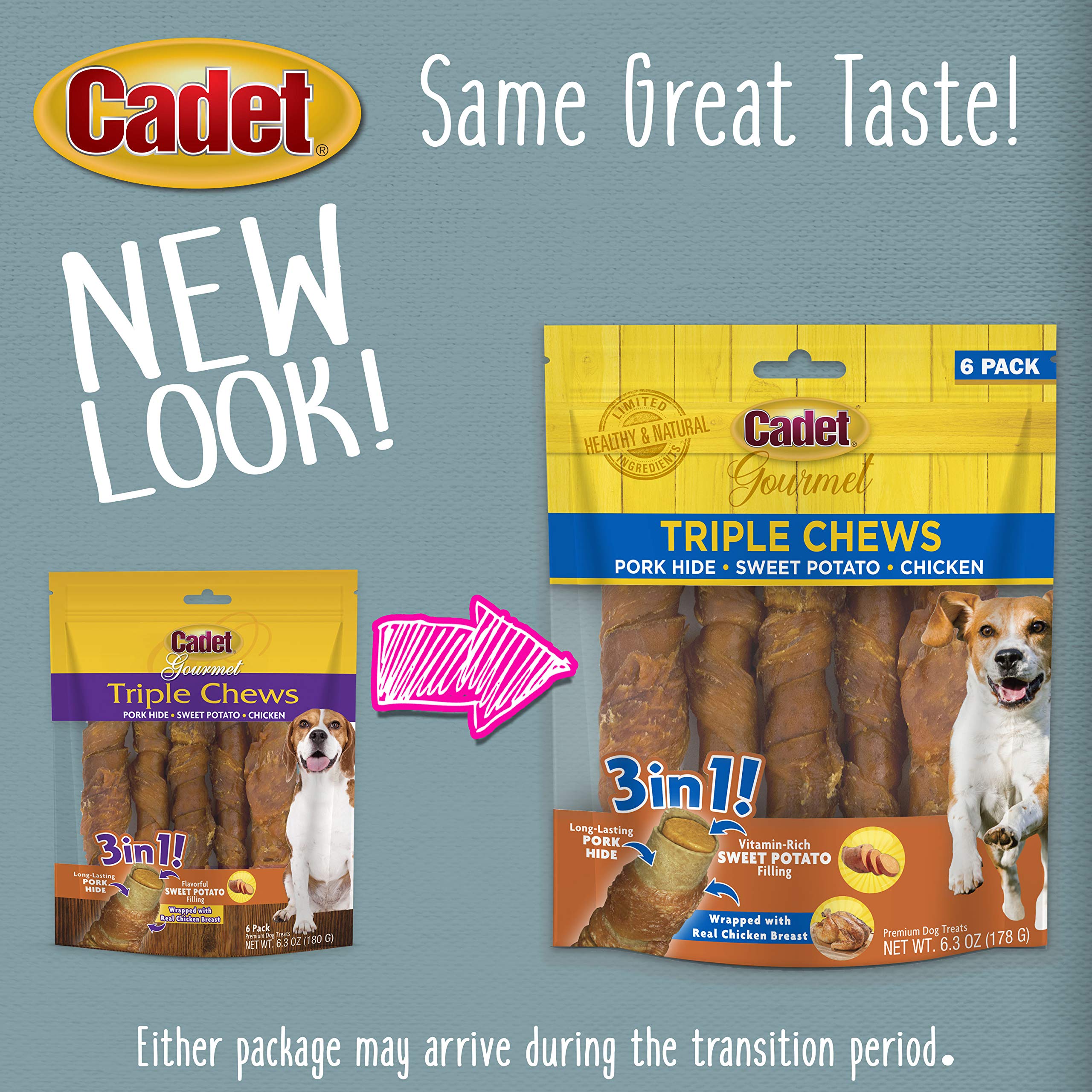 Cadet Gourmet Triple Chews Long-Lasting Pork Hide Sticks with Sweet Potato and Chicken, Healthy Dog Treats for Small & Large Dogs, 6 Count - Image 6