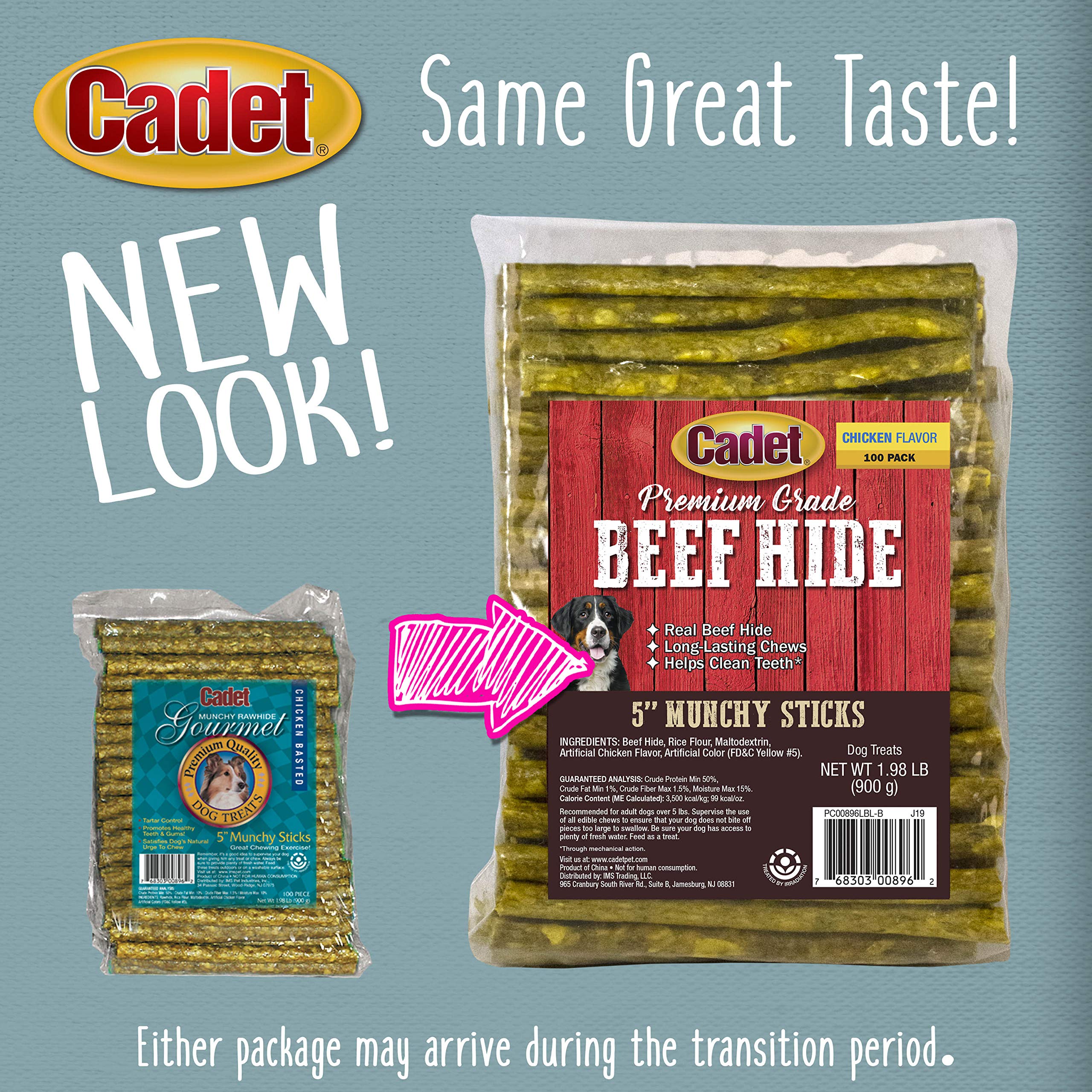 Cadet Premium Grade Rawhide for Dogs, Long-Lasting Munchy Sticks, Single-Ingredient Dog Chews, Chicken Flavor, 5-Inch, 100 Count - Image 5